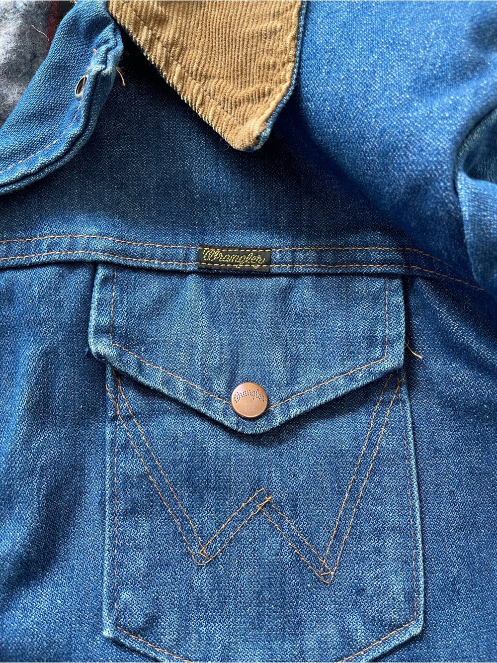 80s Vintage Wrangler No Fault Denim Jacket blanket lined corduroy collar - Picture 4 of 7